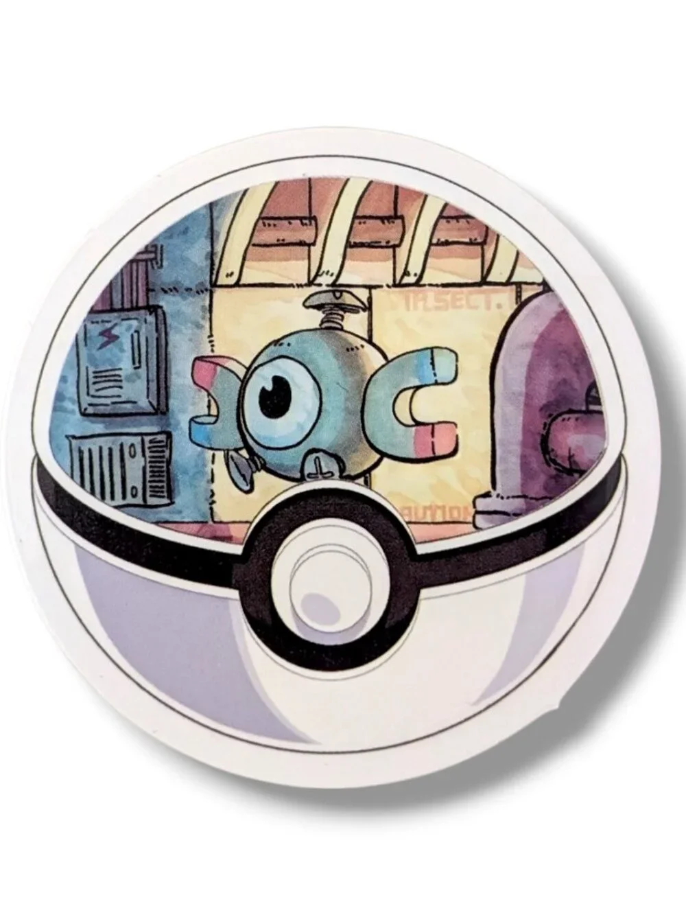 Anime Pokémon Vinyl Sticker (A32): Magnemite with Lightning Energy Card